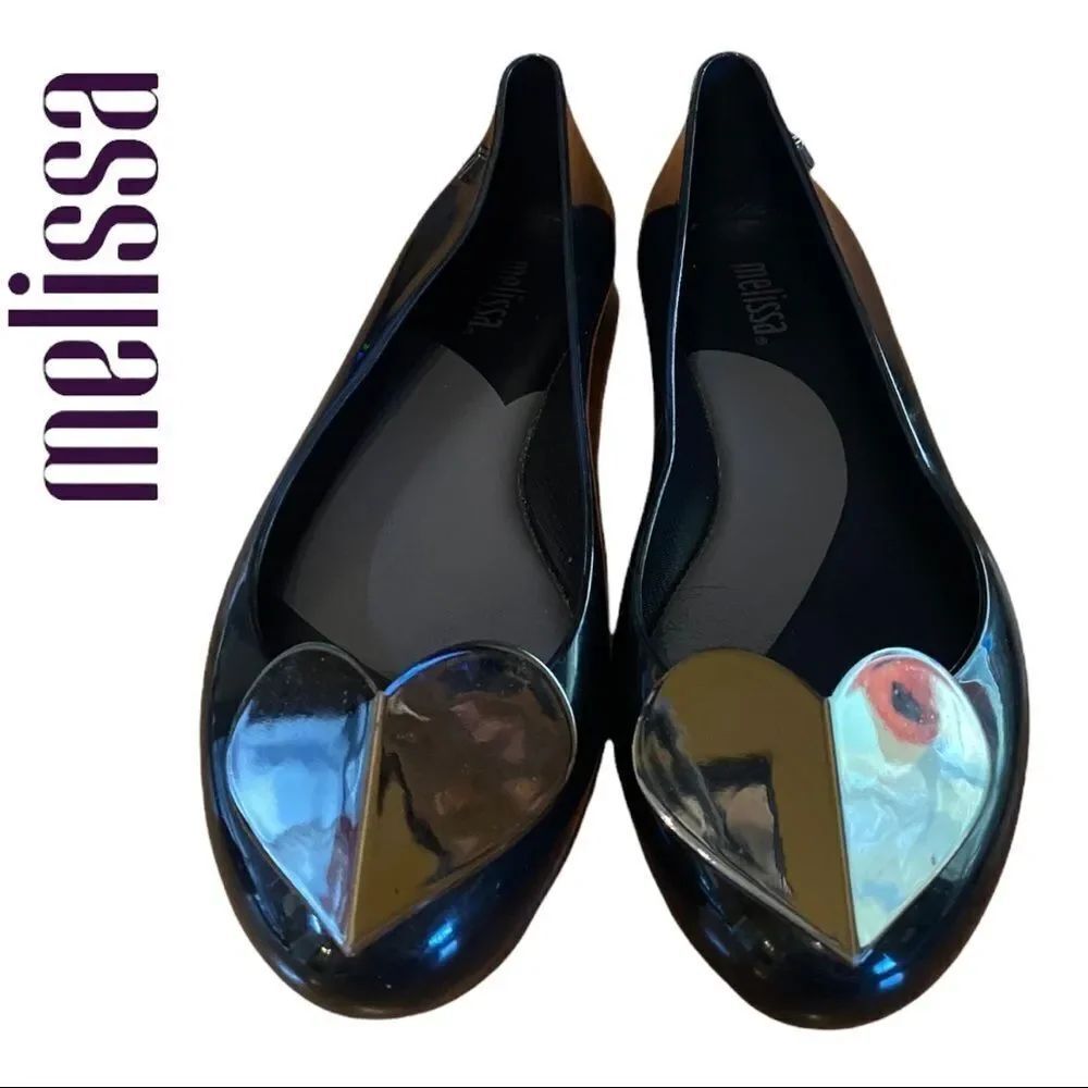 Melissa Women's Space Love Black Heart Slip On Black Ballet Flats Loafers 5